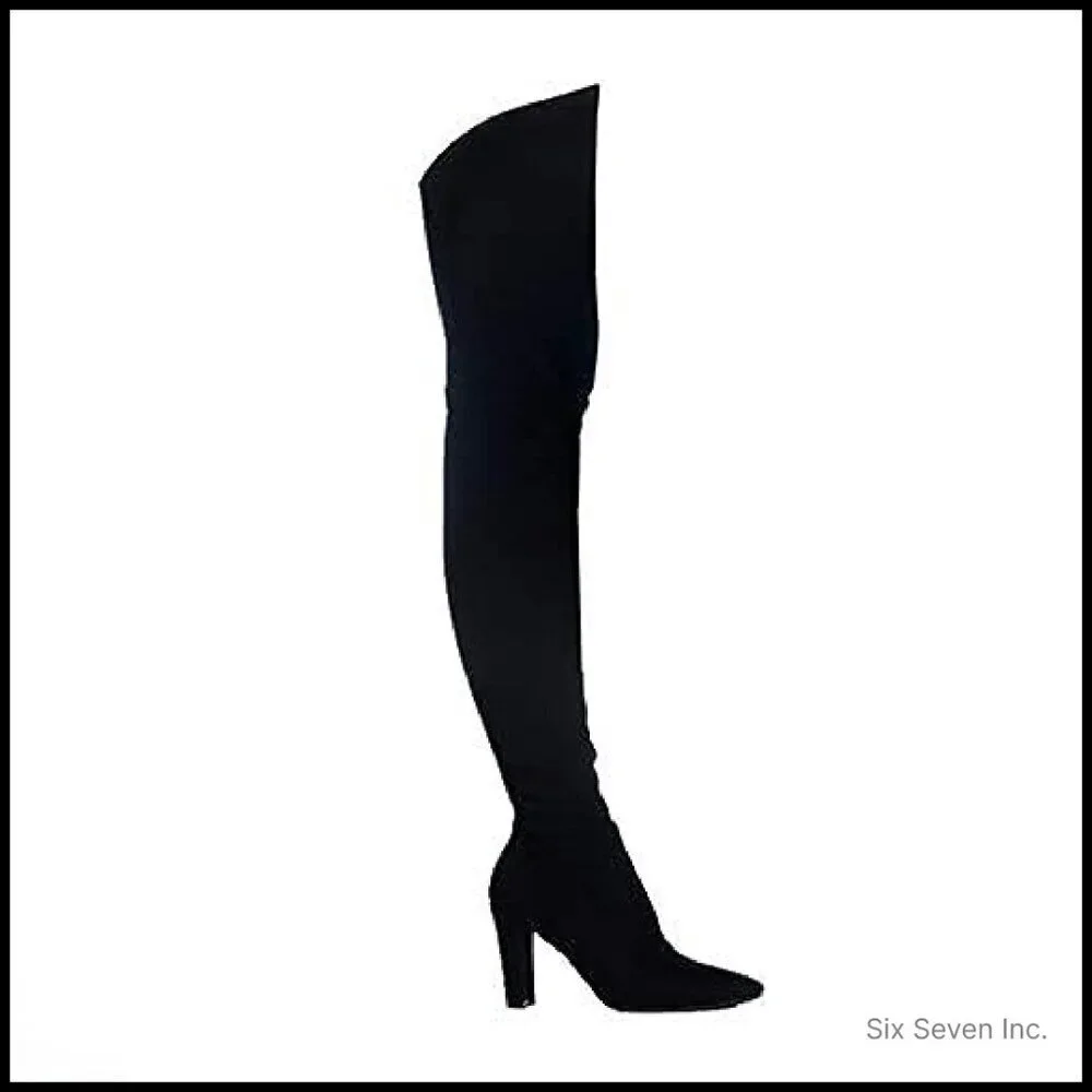 Stretch Suede Chunky Heel Over The Knee Boots Y2K Retro Elegant Thigh High